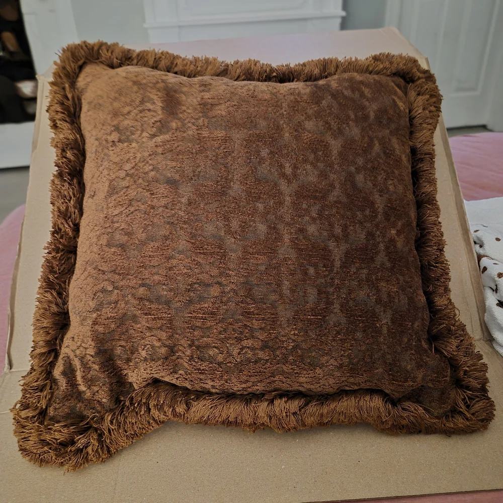 Borgata Textured Brown Decorative Throw Pillow with Fringe
